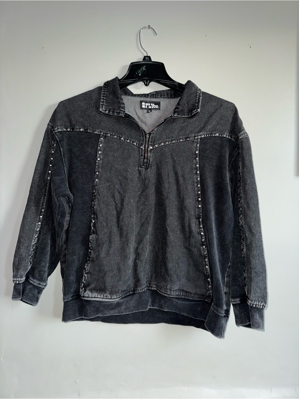 2F Lyco Black Washed Denim Half-Zip Jacket